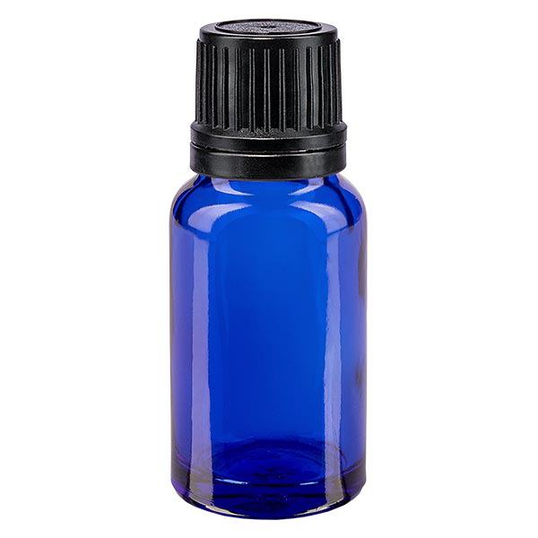 Apoteksflaska blå 10ml skruvkork svart hällring Tamper-evident förslutning Apoteksflaska blå 10ml skruvkork svart hällring Tamper-evident förslutning
