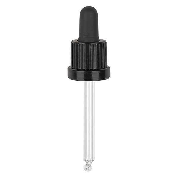 Dropp-pipett av glas, svart/svart PL63 med manipulationsskyddad förslutning II Dropp-pipett av glas, svart/svart PL63 med manipulationsskyddad förslutning II