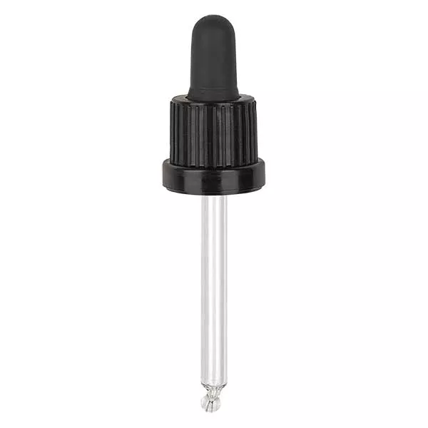 Dropp-pipett av glas, svart/svart PL63 med manipulationsskyddad förslutning II Dropp-pipett av glas, svart/svart PL63 med manipulationsskyddad förslutning II