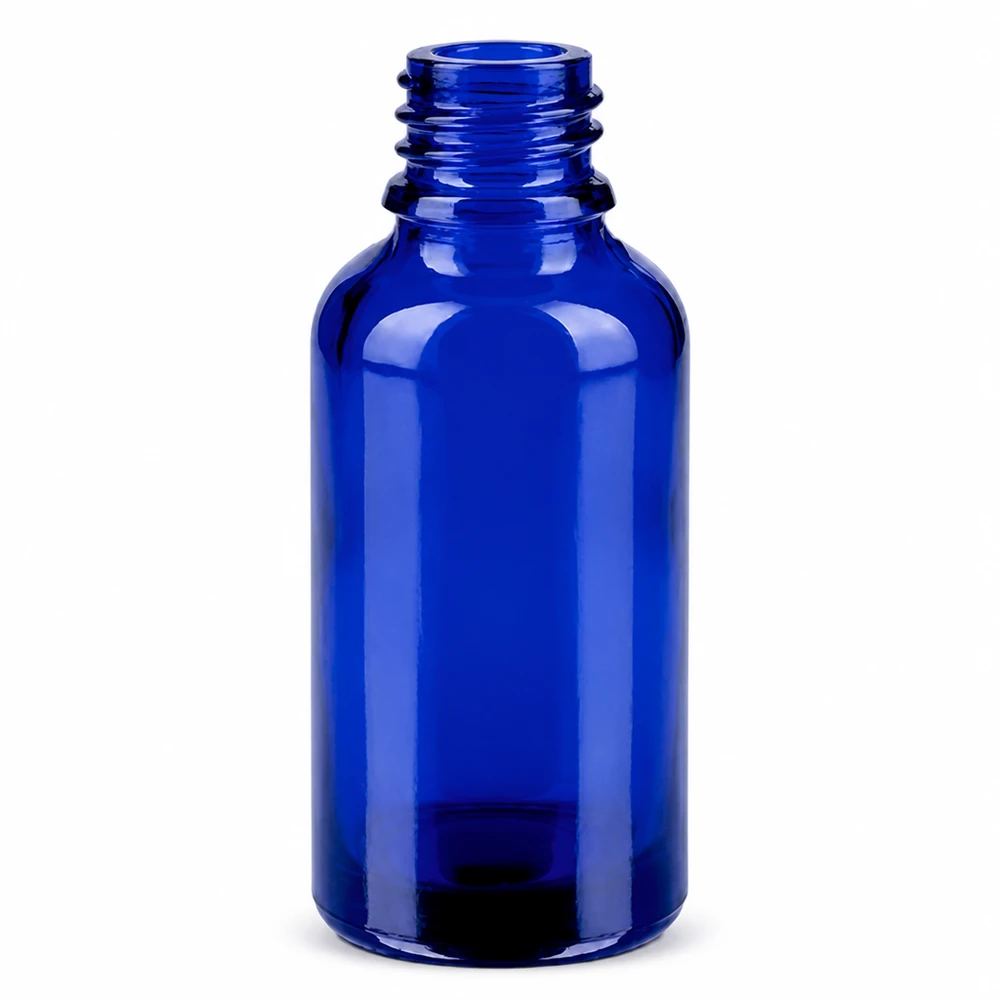 30 ml glasflaska blå med dropplock 0,8 mm för eteriska oljor och kosmetika