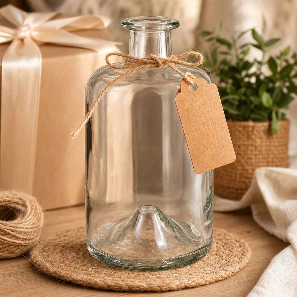500 ml apoteksflaska 500ml Glasflasche "Sofia" ohne Verschluss UNiTWIST utan lock UNiTWIST® 500ml Glasflasche Sofia mit Kraftpapier-Anhänger Geschenkverpackung Dekoration Bastkorb Jute-Untersetzer vintage
