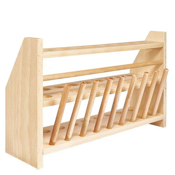 Provrörsställ av trä, för burkar upp till ca 18 mm Ø för 18 burkar, med 9 stavar