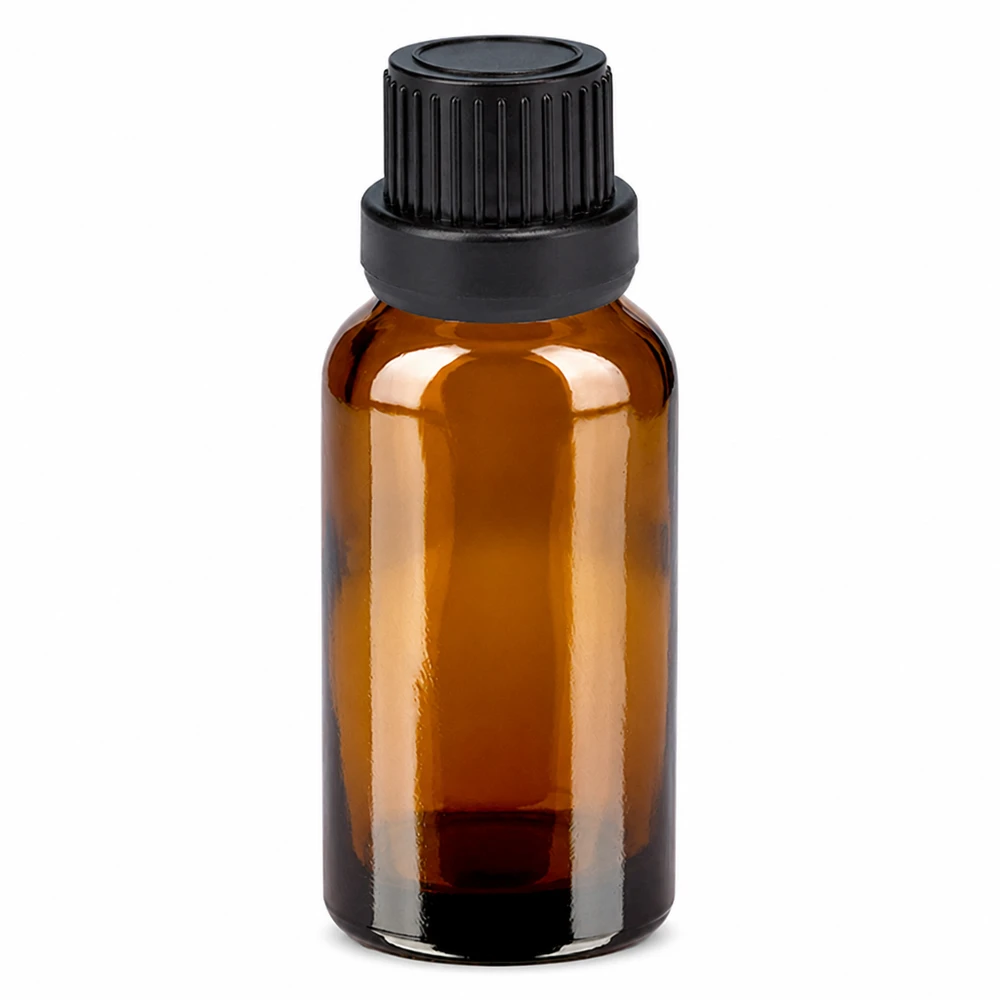 20 ml droppflaska brun med svart lock för eteriska oljor och tinkturer