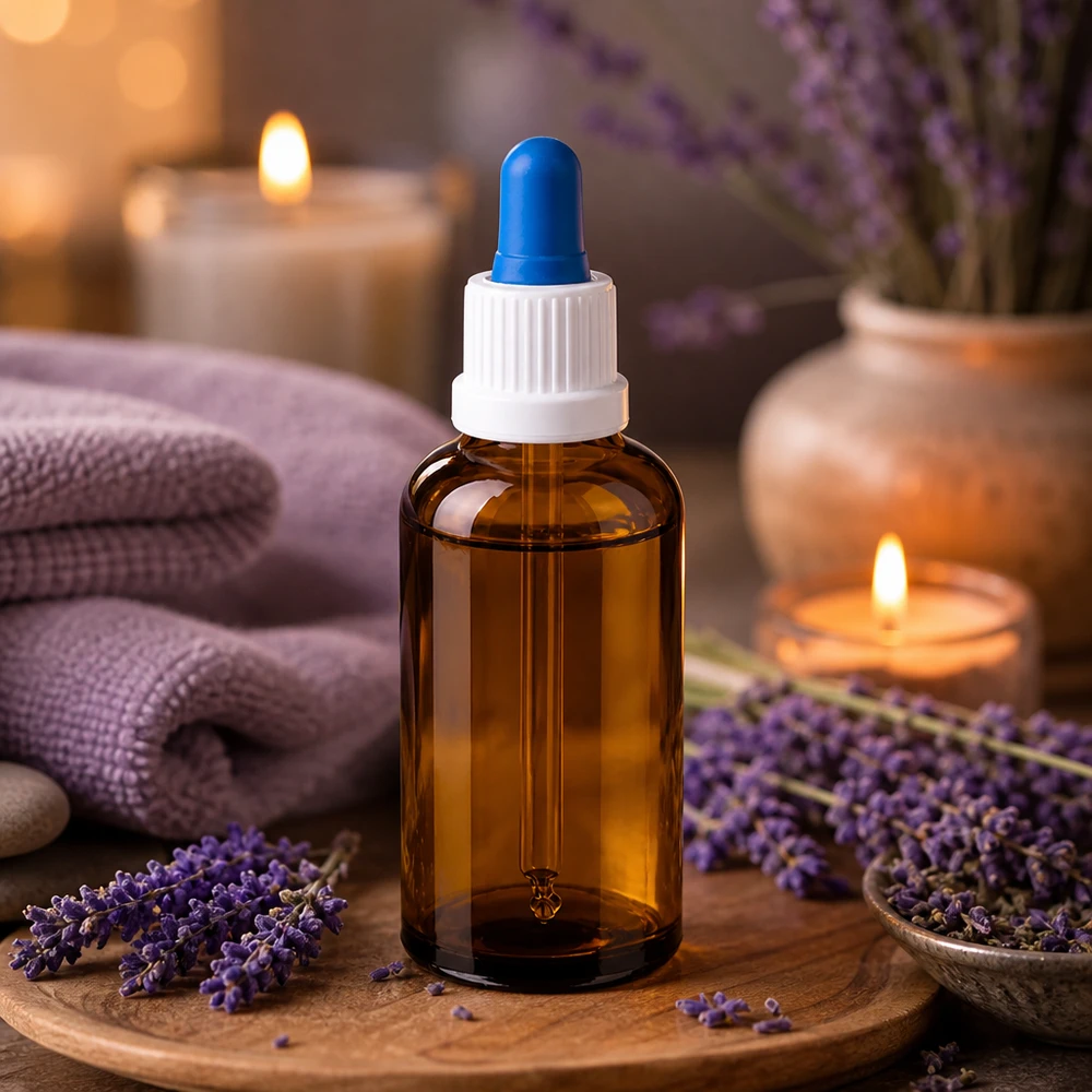 50 ml pipettflaska vit/blå med säkerhetsförslutning BrownLine UT18/50 Professionell 50 ml pipettflaska BrownLine för eteriska oljor och wellness-applikationer