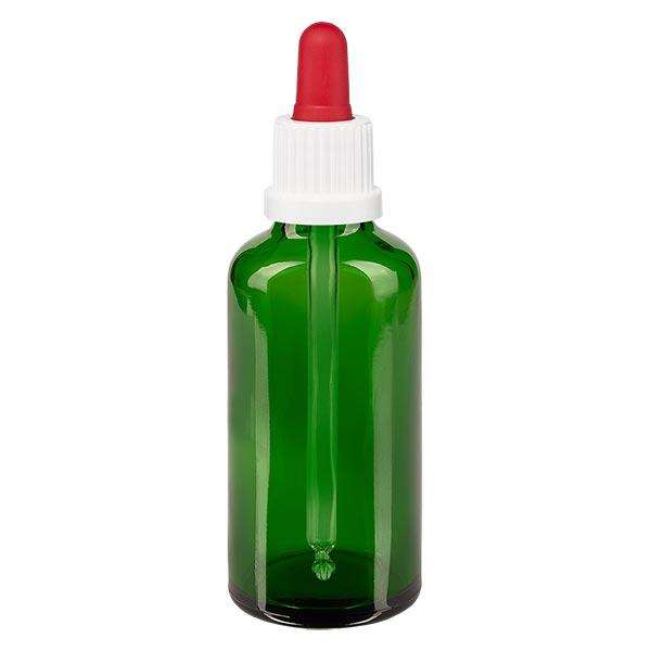 Apoteksflaska grön 50 ml pipett vit/röd med säkerhetsförslutning Apoteksflaska grön 50 ml pipett vit/röd med säkerhetsförslutning