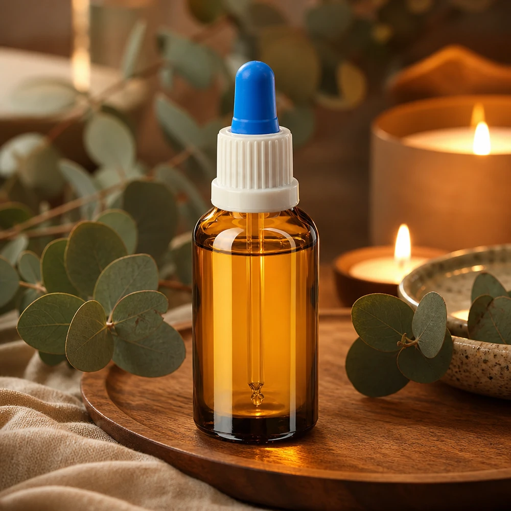 30 ml pipettflaska vit/blå med säkerhetsförslutning BrownLine UT18/30 30 ml bärnstensfärgad glasflaska med droppipett - perfekt för ljuskänsliga vätskor och kosmetika