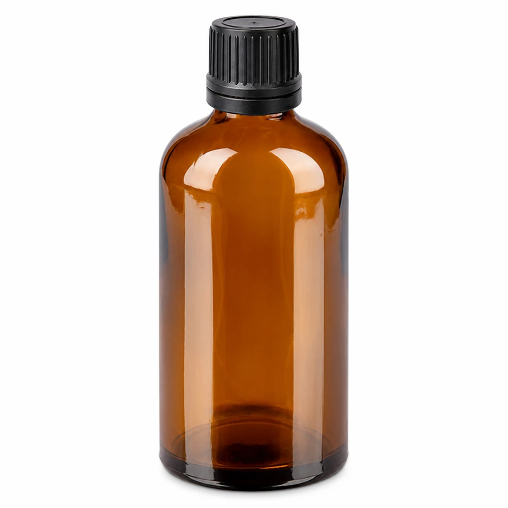 100 ml droppflaska i brunt glas med svart lock för eteriska oljor och tinkturer