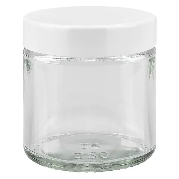 120ml glasburk. klar, med lock av vit bakelit ApoGlas 120ml glasburk. klar, med lock av vit bakelit ApoGlas