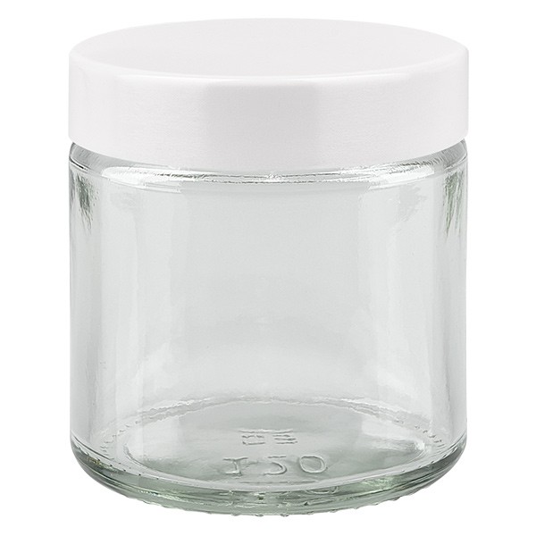 120ml glasburk. klar, med lock av vit bakelit ApoGlas 120ml glasburk. klar, med lock av vit bakelit ApoGlas