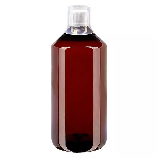 PET-flaska 1000 ml med vit säkerhetsförslutning + mugg. PET-flaska 1000 ml med vit säkerhetsförslutning + mugg.