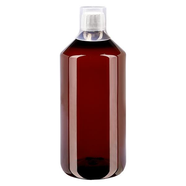 PET-flaska 1000 ml med vit säkerhetsförslutning + mugg. PET-flaska 1000 ml med vit säkerhetsförslutning + mugg.