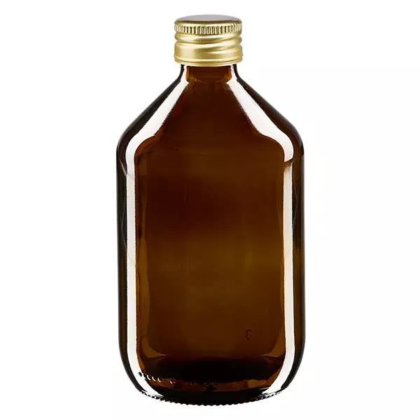 500 ml medicinflaska brun, med guldfärgat aluminiumlock ApoGlas 500 ml medicinflaska brun, med guldfärgat aluminiumlock ApoGlas
