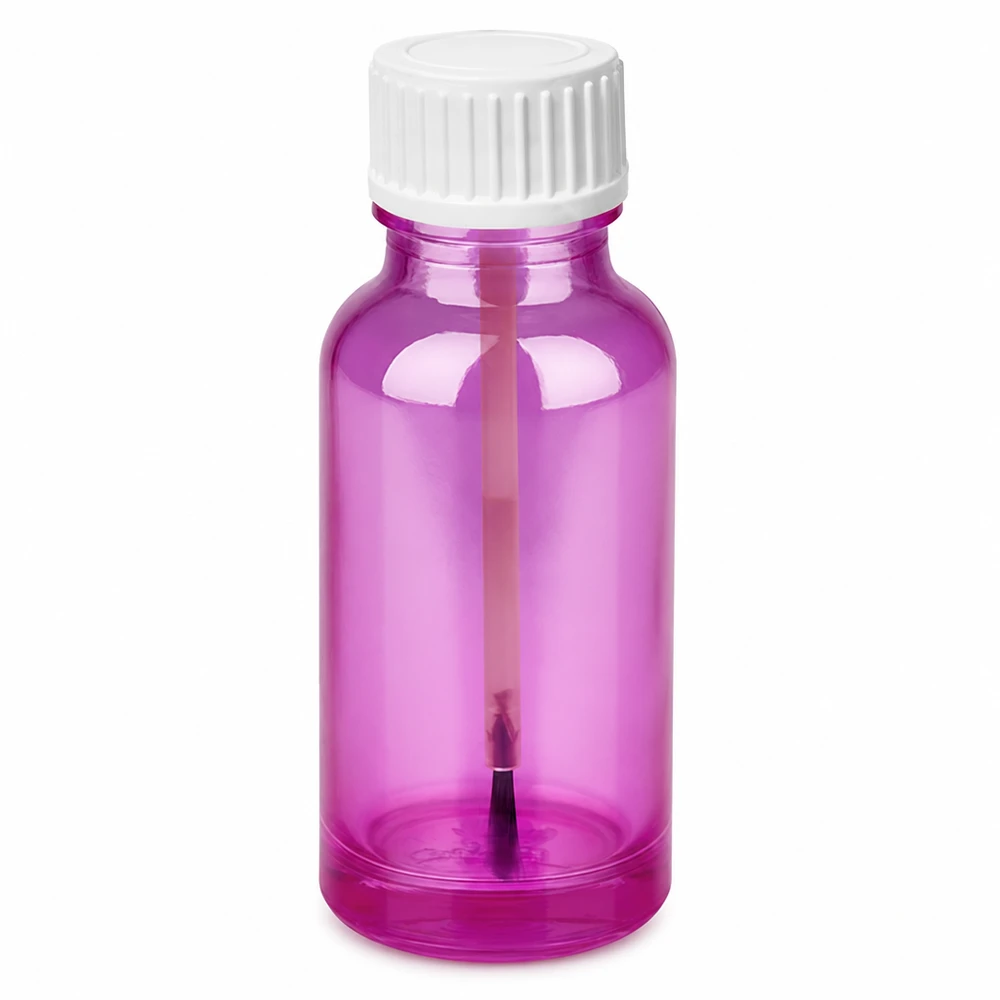 20ml borstflaska lila glas med vitt lock för nagellack och kosmetika