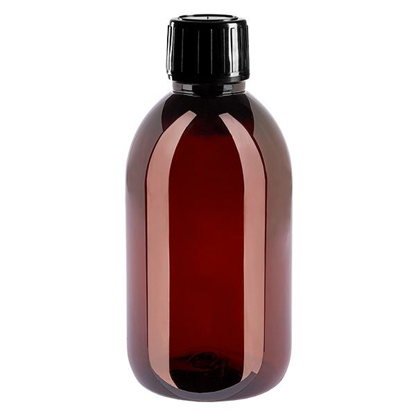 PET-flaska 250 ml med svart säkerhetslock PET-flaska 250 ml med svart säkerhetslock