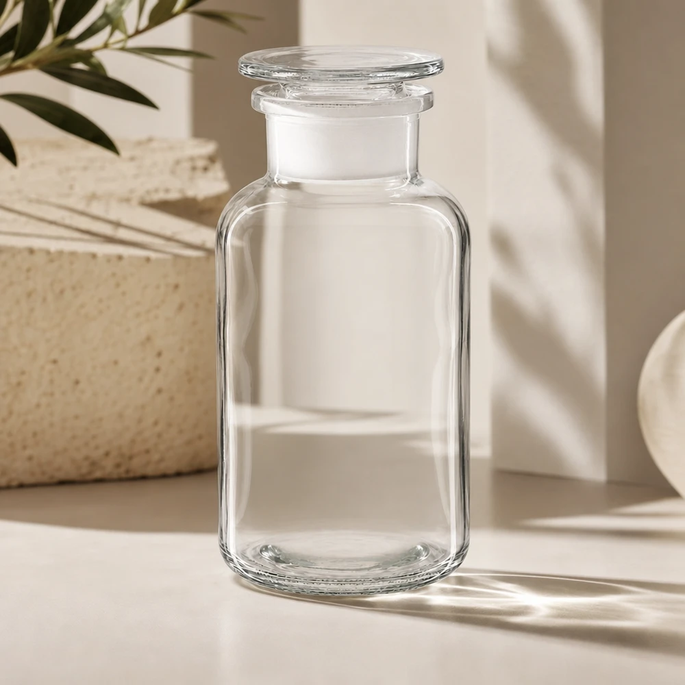 Flaska med rund axel 500ml klar glaspropp med bred hals Borosilikatglasflaska med vid hals, 500 ml, med inslipad glaspropp, kan förslutas lufttätt