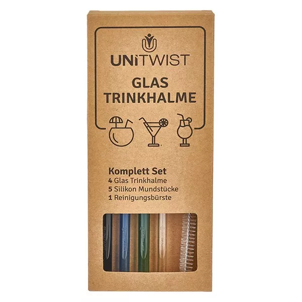 Dricksugrörsset i glas, färgat med mjuka spetsar UNiTWIST Dricksugrörsset i glas, färgat med mjuka spetsar UNiTWIST