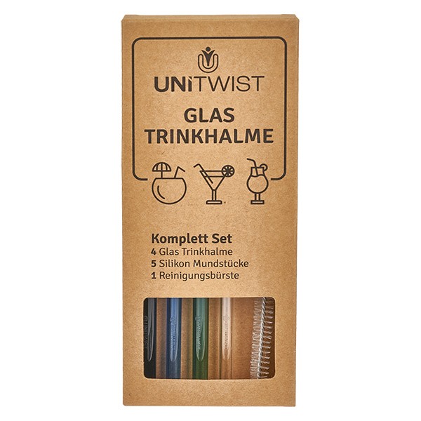 Dricksugrörsset i glas, färgat med mjuka spetsar UNiTWIST Dricksugrörsset i glas, färgat med mjuka spetsar UNiTWIST
