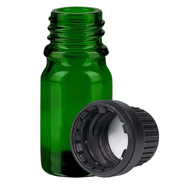 5ml flaska 11mm skruvkork svart sabotagesäkert lock GreenLine UT18/5 5ml flaska 11mm skruvkork svart sabotagesäkert lock GreenLine UT18/5