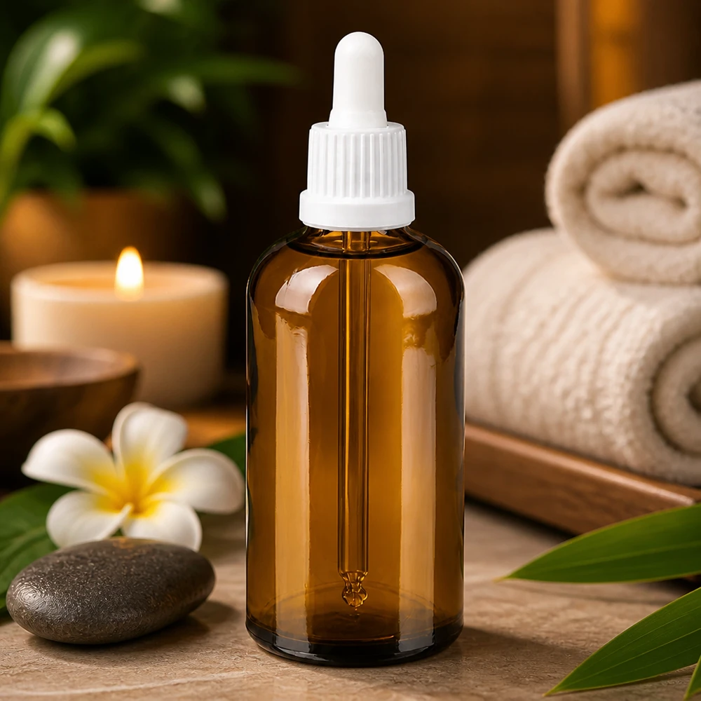 100 ml pipettflaska vit med säkerhetsförslutning BrownLine UT18/100 100 ml apoteksflaska i brunt med pipett, idealisk för kosmetika och aromaterapi