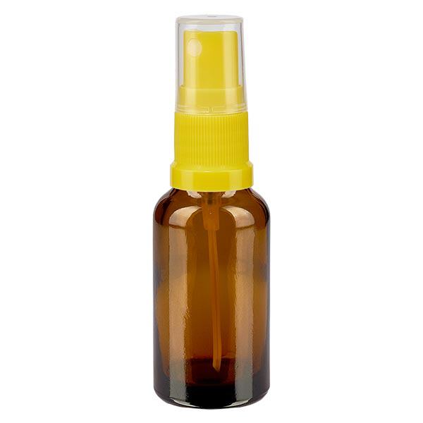 Apoteksflaska brun 20ml med gult spraylock Apoteksflaska brun 20ml med gult spraylock