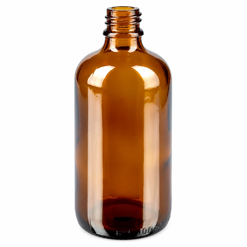 Brun 100 ml glasflaska med gängad hals UT18 för eteriska oljor och tinkturer
