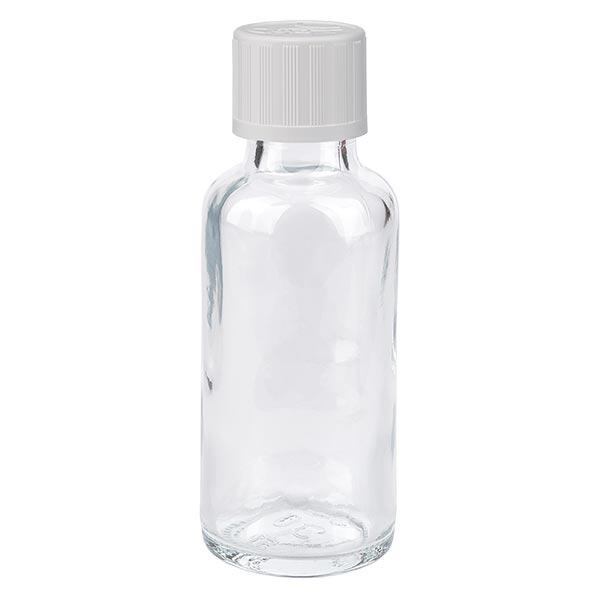 Apoteksflaska klar 30ml dropplock vit barnskyddande standard Apoteksflaska klar 30ml dropplock vit barnskyddande standard