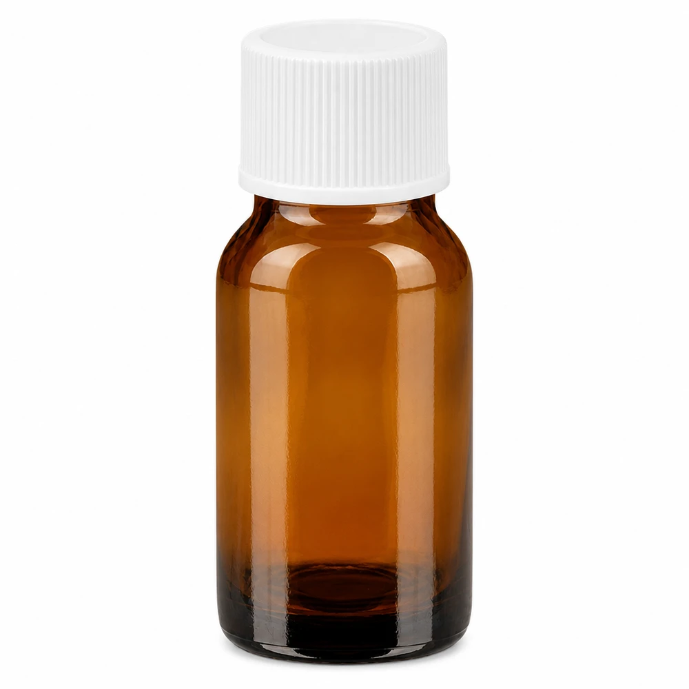 Brun glasflaska 10ml med vitt skruvlock för eteriska oljor och kosmetika
