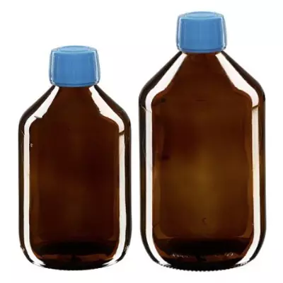Flacons médicaux bruns avec bouchon bleue