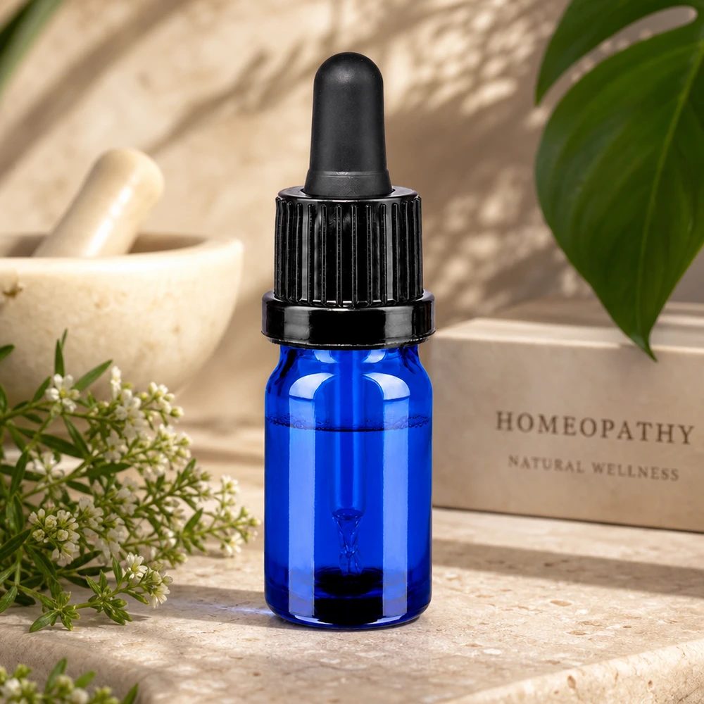 5 ml pipettflaska med svart förslutning BlueLine UT18/5 Högkvalitativ pipettflaska 5ml av blått glas för eteriska oljor OV BlueLine UT18/5