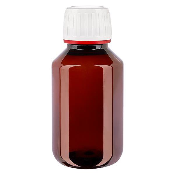PET-flaska 100ml med vitt säkerhetslock, fint räfflad PET-flaska 100ml med vitt säkerhetslock, fint räfflad