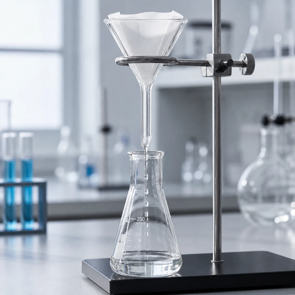 Precisionstratt i glas 45 mm med 60 graders vinkel för effektiv filtrering i laboratorium och kök