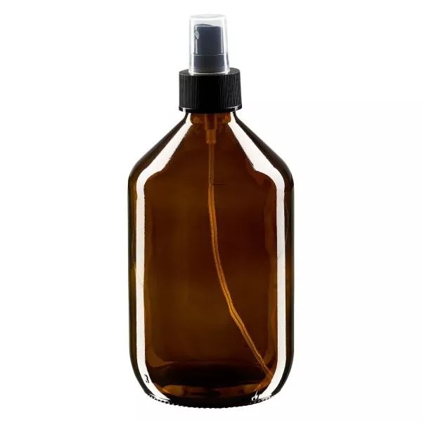500ml medicinflaska brun, pumpförstärkare svart ApoGlas 500ml medicinflaska brun, pumpförstärkare svart ApoGlas