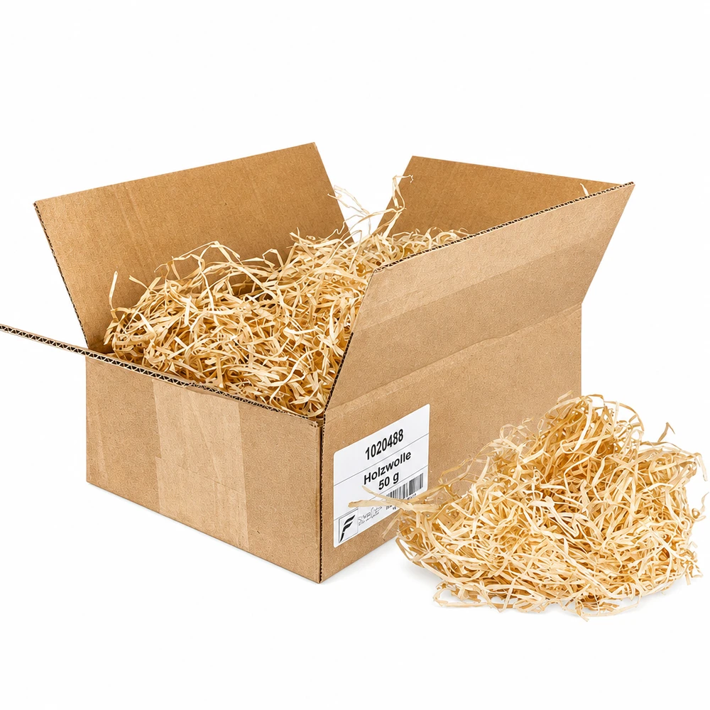 Träull 50g (fin, 2mm bred) 100% naturprodukt Träull 50g fin 2mm bred i kartong Naturprodukt Fyllnadsmaterial Förpackning Dekoration