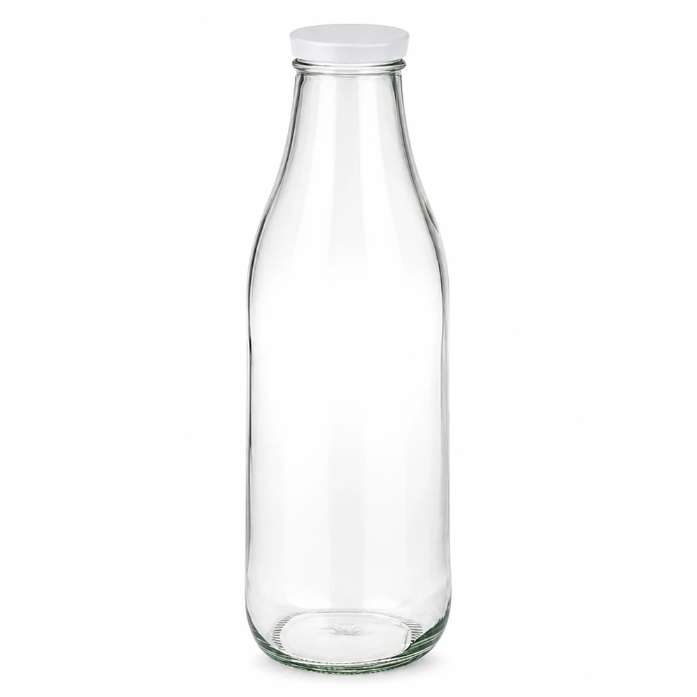 1000 ml glasflaska + BasicSeal-lock vit UNiTWIST 1000 ml glasflaska med vitt BasicSeal-lock UN-certifierad transparent tom förvaringsburk Mjölkflaska