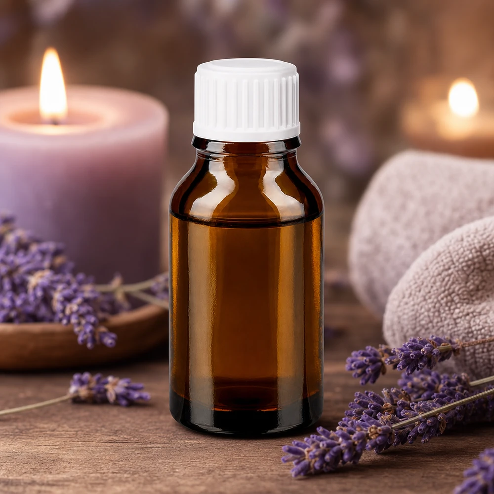 Apoteksflaska, 30 ml, brunt glas med vit droppflaska för lavendelolja och aromaterapi