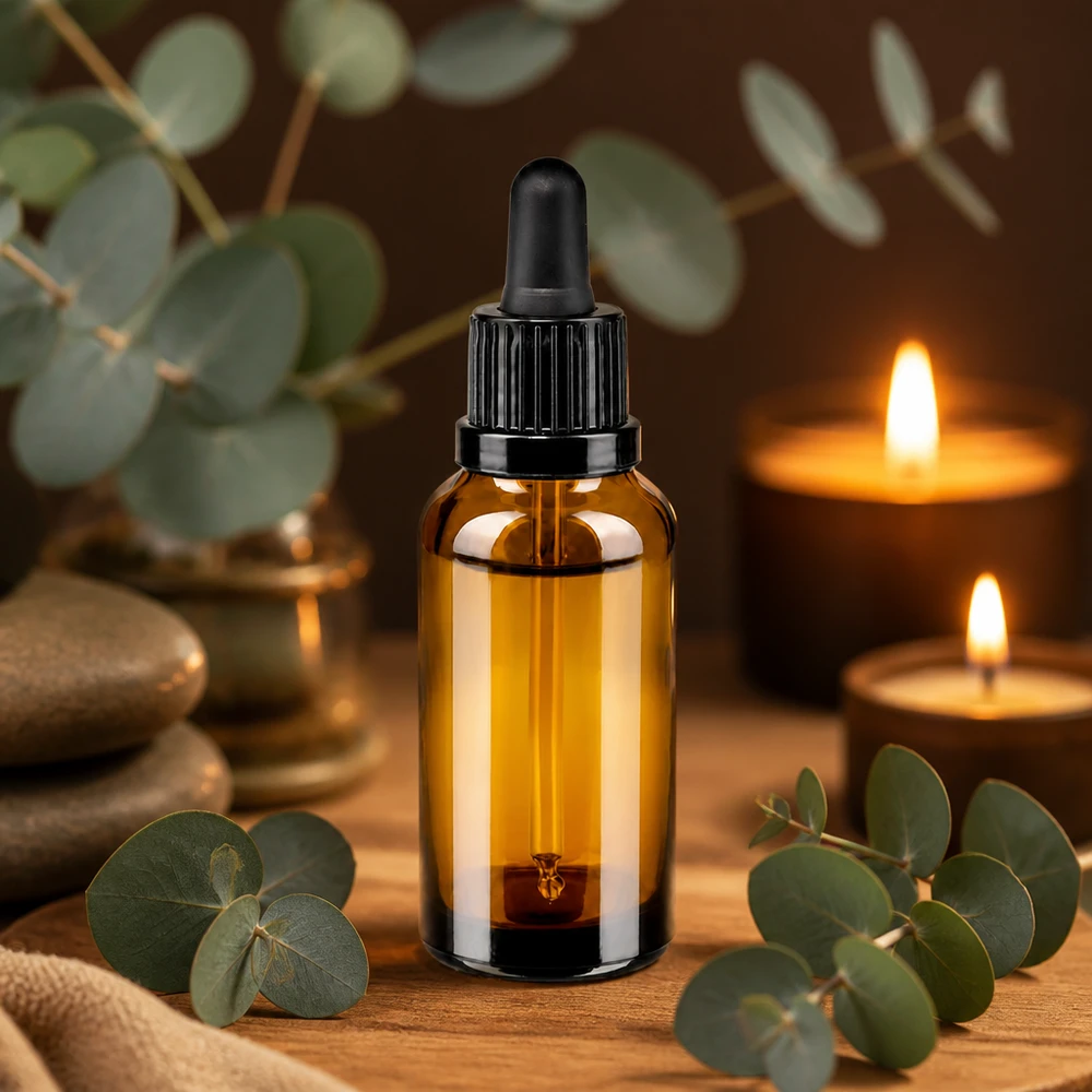 30 ml pipettflaska svart med tamperförslutning BrownLine UT18/30 Brun 30 ml pipettflaska med svart lock för kosmetiska och aromaterapeutiska tillämpningar