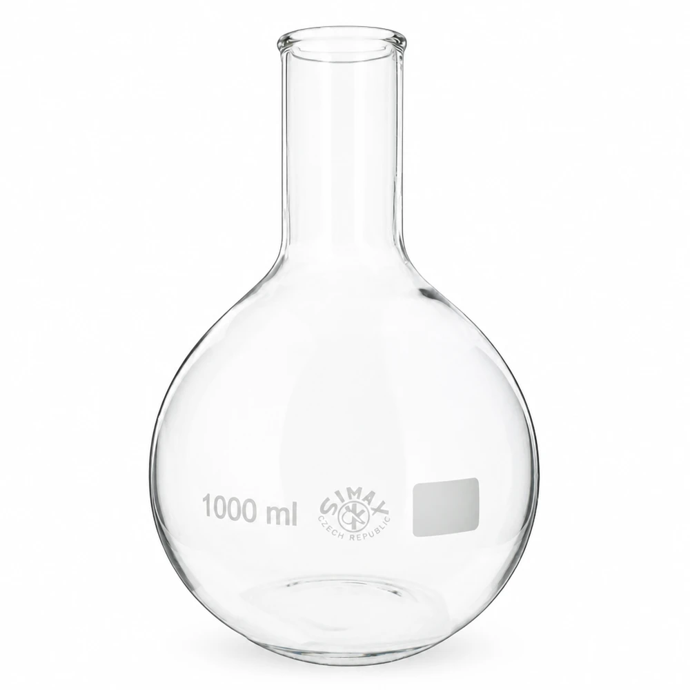 Stående kolv 1000 ml med smal hals av transparent borosilikatglas för laboratoriebruk