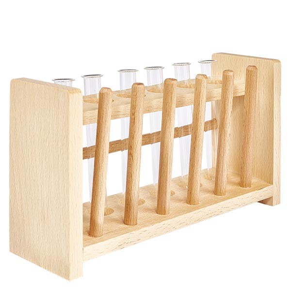 Trähållare med 6 borosilikatprovrör 100x12