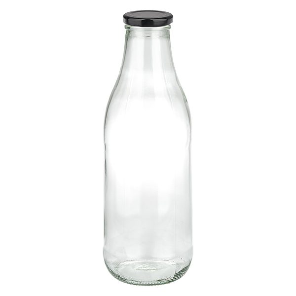 1000 ml glasflaska + BasicSeal-lock svart UNiTWIST