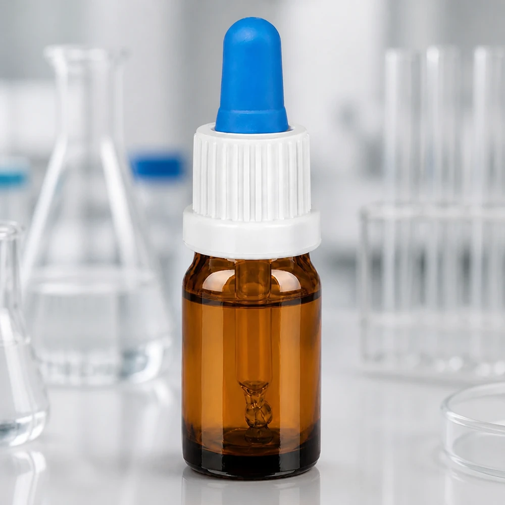Pipettflaska i laboratoriekvalitet, 5 ml, brun med exakt dropplock för professionella tillämpningar