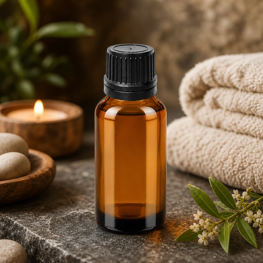 20ml Droppflaska 1mm svart med säkerhetsförslutning BrownLine UT18/20 Professionell 20 ml glasflaska med dropplock för exakt applicering i spa och hälsocenter