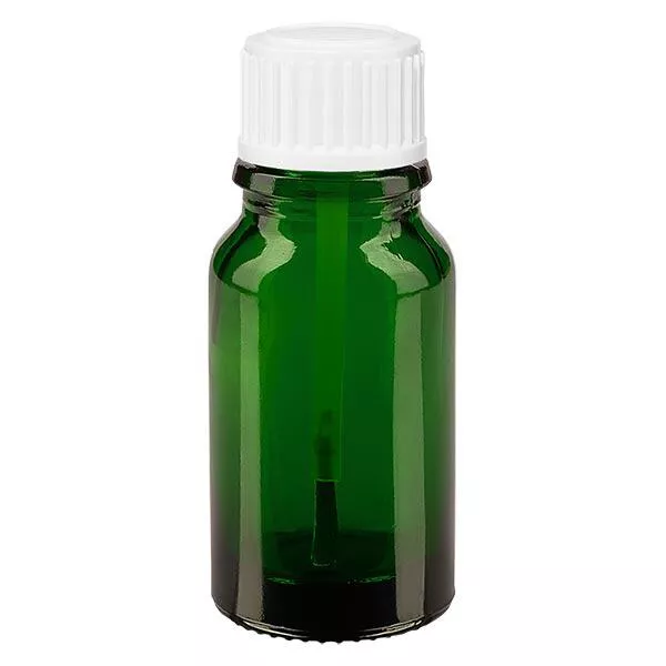 Apoteksflaska grön 10ml skruvkork vit borste Apoteksflaska grön 10ml skruvkork vit borste