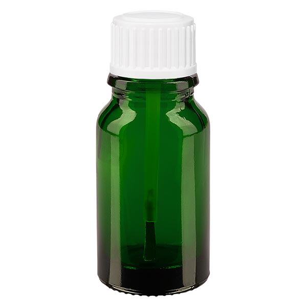 Apoteksflaska grön 10ml skruvkork vit borste Apoteksflaska grön 10ml skruvkork vit borste