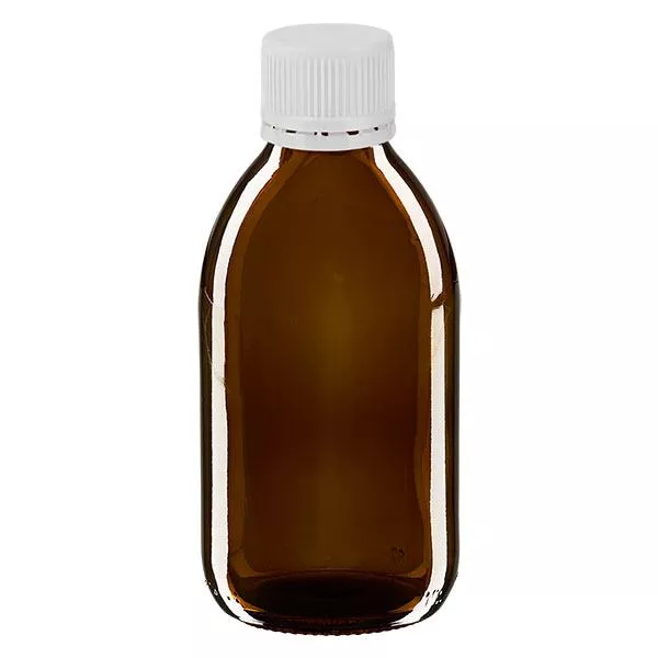250 ml medicinflaska brun, vitt lock med säkerhetsring ApoGlas 250 ml medicinflaska brun, vitt lock med säkerhetsring ApoGlas