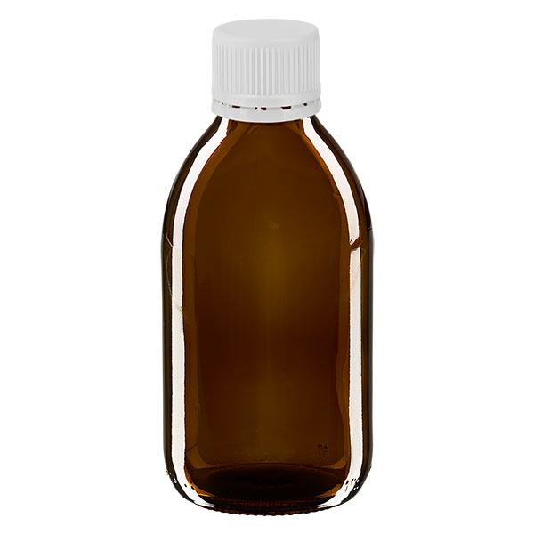 250 ml medicinflaska brun, vitt lock med säkerhetsring ApoGlas 250 ml medicinflaska brun, vitt lock med säkerhetsring ApoGlas