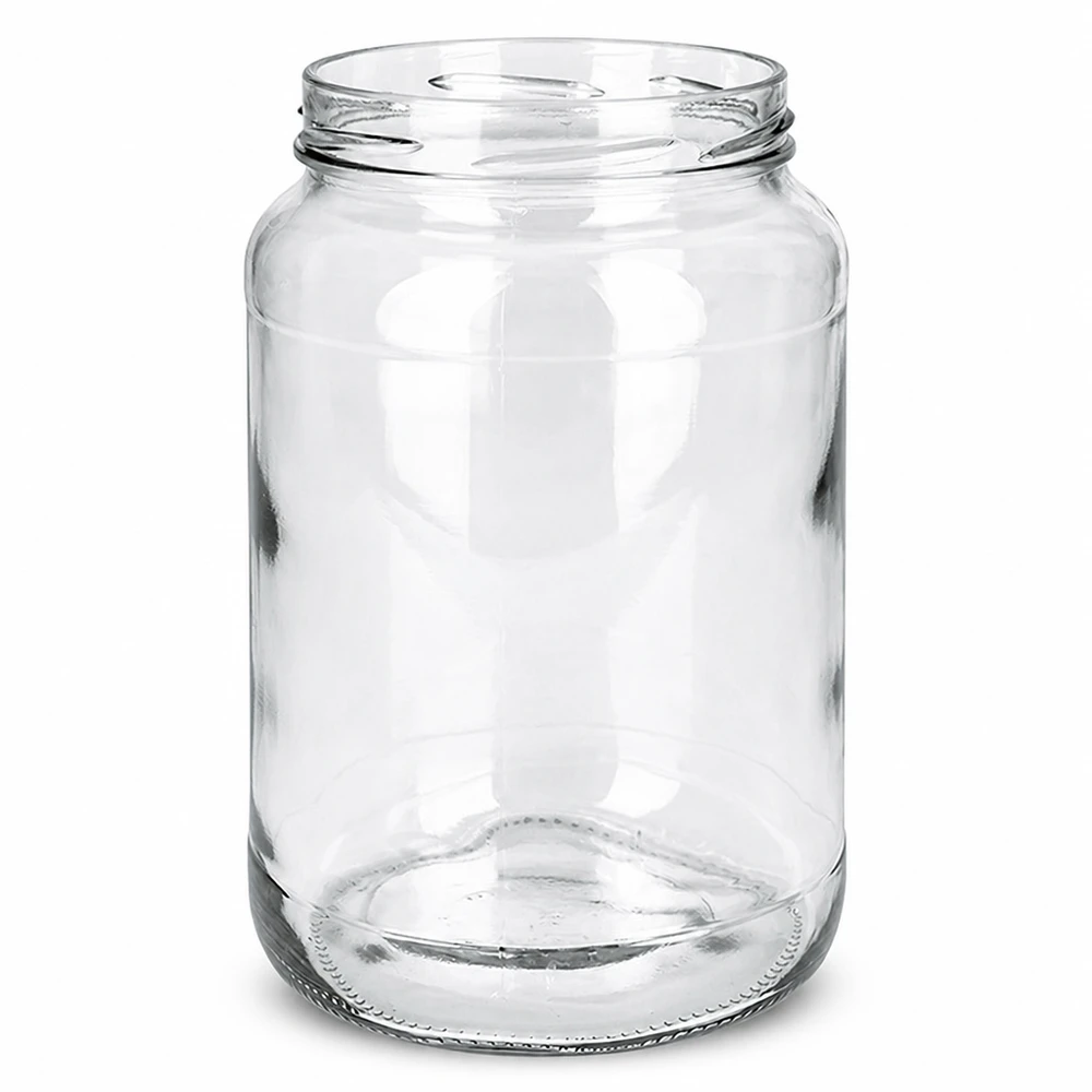 1700ml rund burk utan lock (TO100) UNiTWIST Tomma UNiTWIST Runda1700-glas 1700ml TO100 konserveringsburk transparent utan lock på vit bakgrund