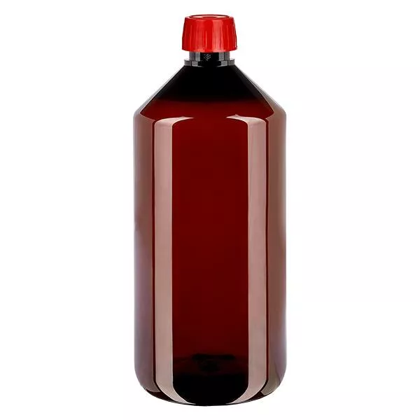 PET-flaska 1000ml med avgasande skruvkork röd PET-flaska 1000ml med avgasande skruvkork röd