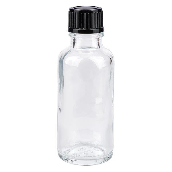 Apoteksflaska klar 30ml dropplock 1mm svart standard Apoteksflaska klar 30ml dropplock 1mm svart standard