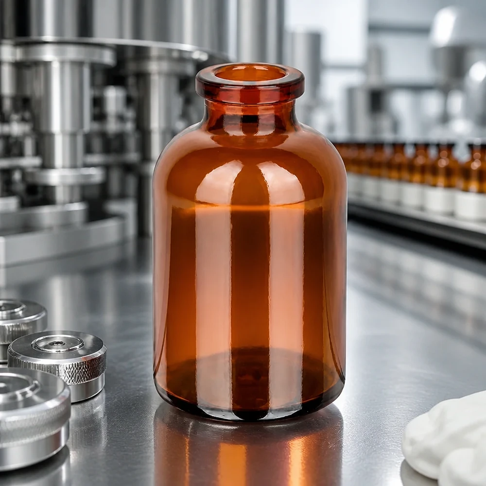 Injektionsflaska av bärnstensfärgat glas 30ml Lichtgeschützte Injektionsflasche 30ml aus Braunglas für empfindliche Biologika und Impfstoffe
