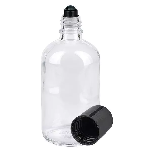 Apoteksflaska klar 100ml roll-on lock svart Apoteksflaska klar 100ml roll-on lock svart